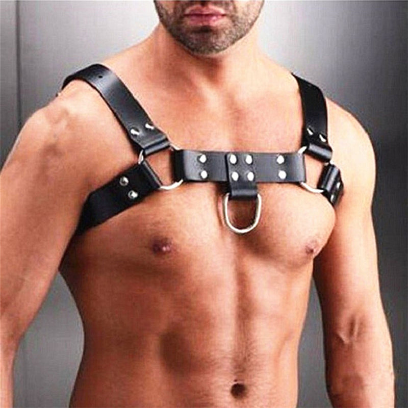 Adjustable Fetish Gay BDSM Leather Chest Harness for Men - Perfect for Body Bondage and Rave Nights