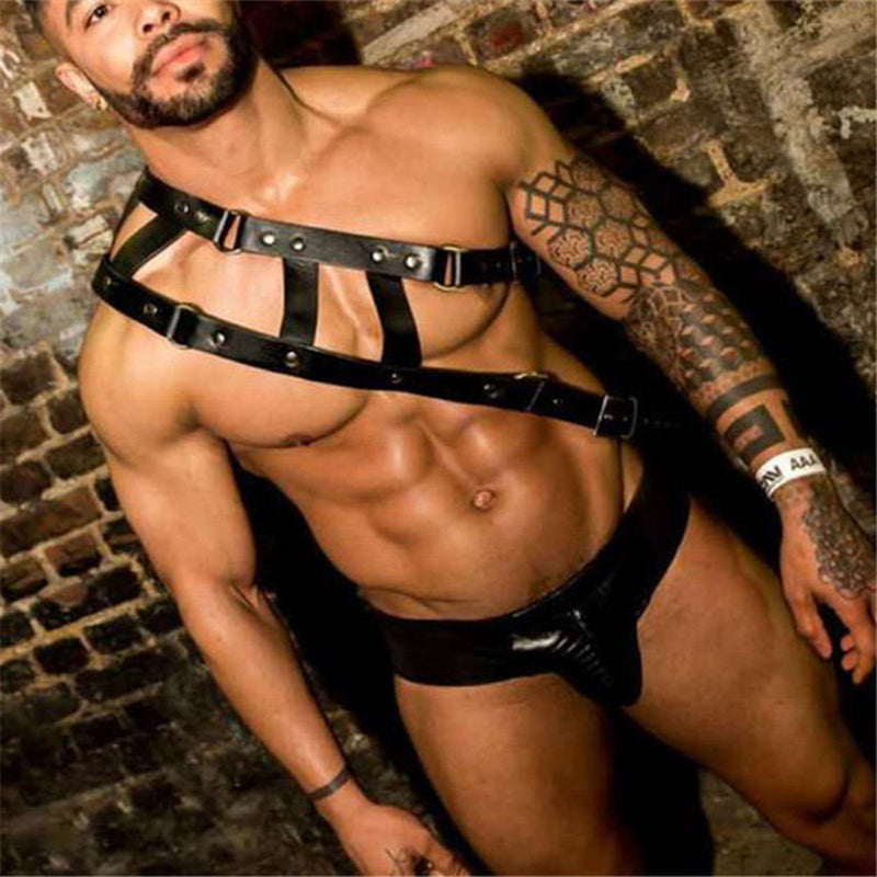 Adjustable Fetish Gay BDSM Leather Chest Harness for Men - Perfect for Body Bondage and Rave Nights