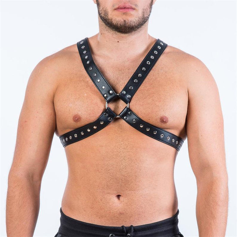 Adjustable Fetish Gay BDSM Leather Chest Harness for Men - Perfect for Body Bondage and Rave Nights