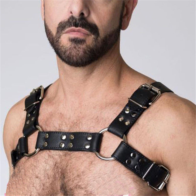 Adjustable Fetish Gay BDSM Leather Chest Harness for Men - Perfect for Body Bondage and Rave Nights