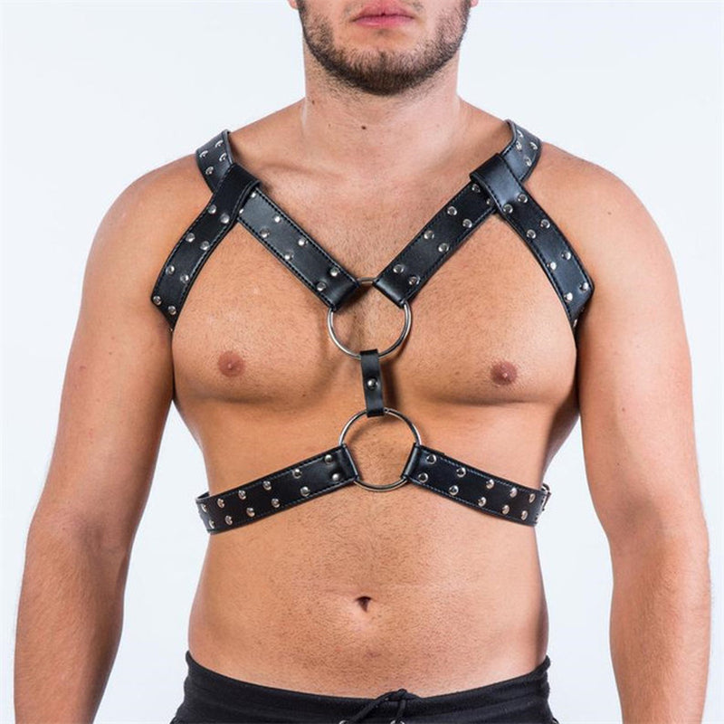 Adjustable Fetish Gay BDSM Leather Chest Harness for Men - Perfect for Body Bondage and Rave Nights