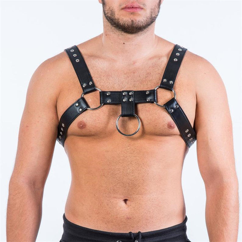 Adjustable Fetish Gay BDSM Leather Chest Harness for Men - Perfect for Body Bondage and Rave Nights