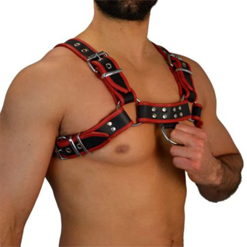 Adjustable Fetish Gay BDSM Leather Chest Harness for Men - Perfect for Body Bondage and Rave Nights