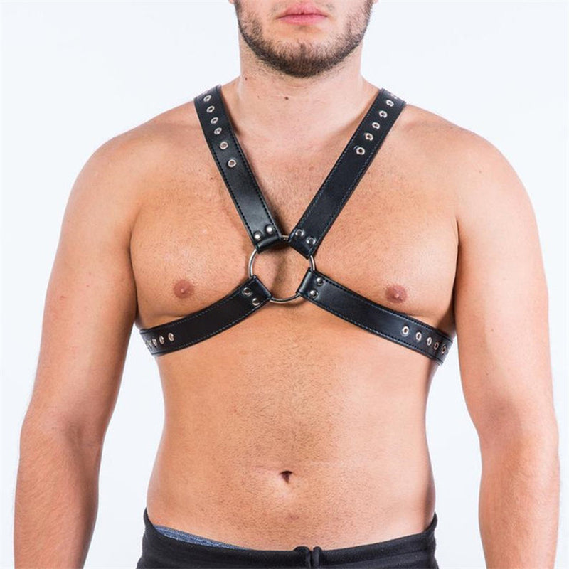 Adjustable Fetish Gay BDSM Leather Chest Harness for Men - Perfect for Body Bondage and Rave Nights